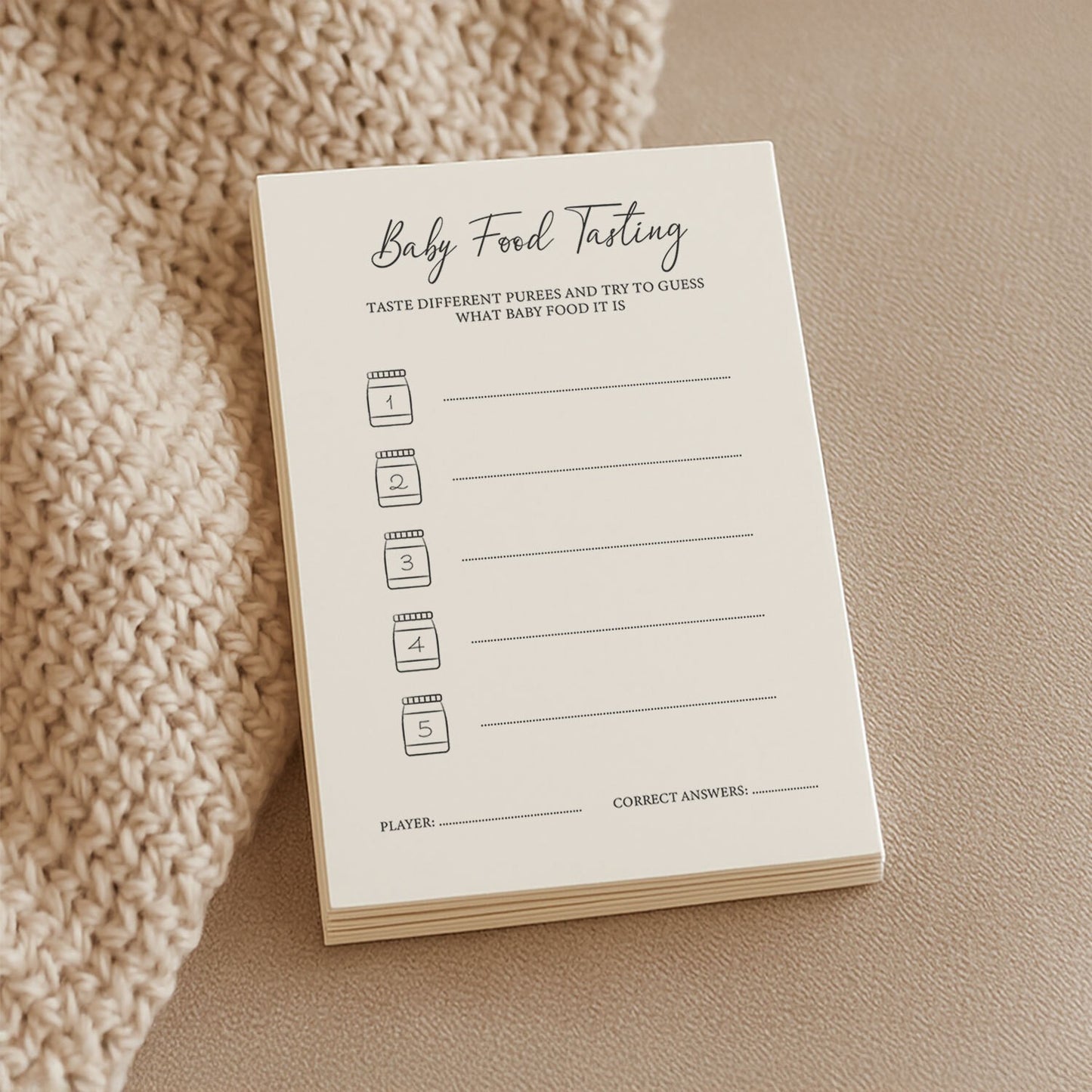 Baby Shower Game Cards - Baby Food Tasting